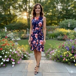 Ivanka Trump Navy Blue Floral Dress